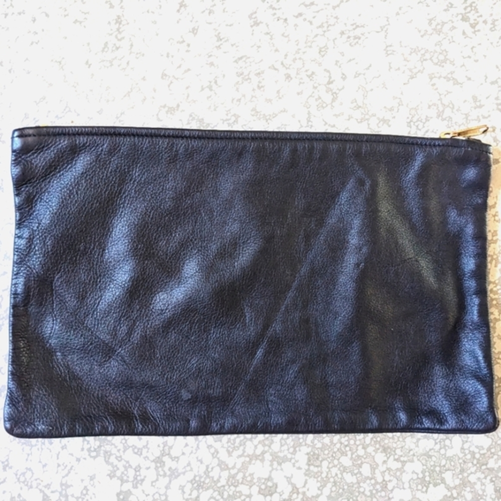 Minimalist American Apparel Large Leather Pouch Bag Clutch With Zipper